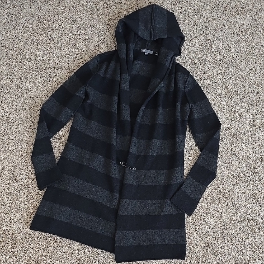 VINCE sz XS Striped Hooded Cashmere Blend Cardigan